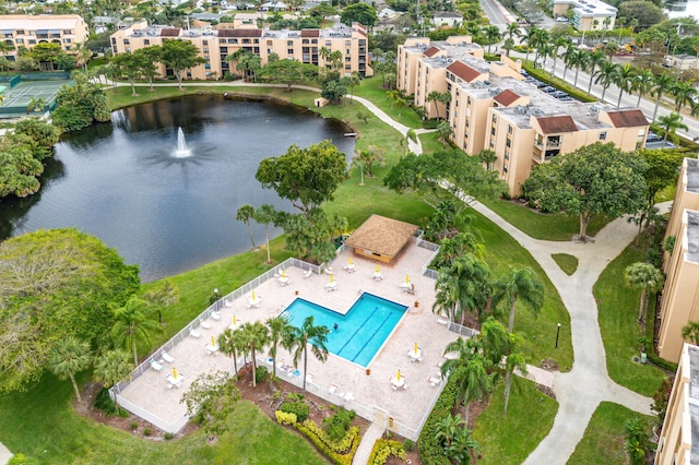 aerial view with a water view