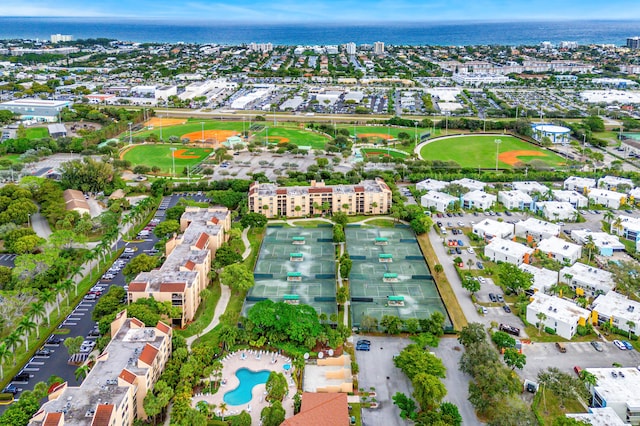 aerial view with a water view