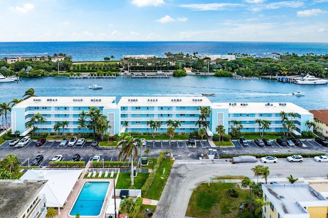 bird's eye view featuring a water view