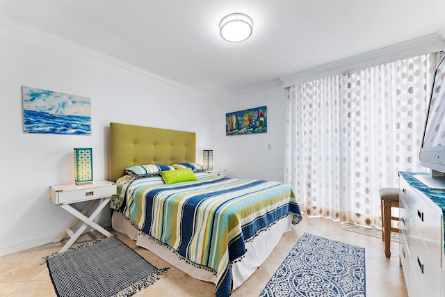 tiled bedroom with ornamental molding