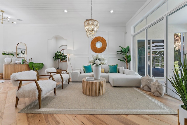 living room with a chandelier