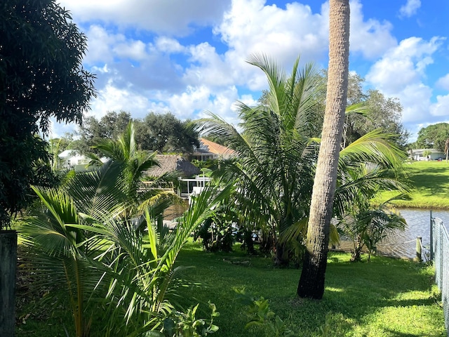 view of yard with a water view