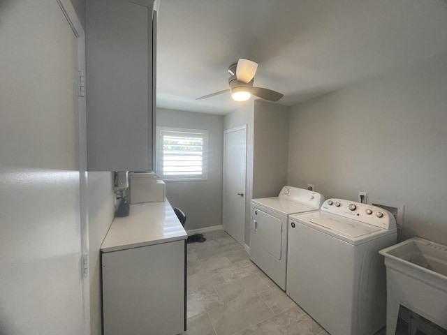 laundry room with ceiling fan, sink, and independent washer and dryer