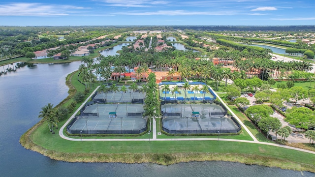 aerial view with a water view