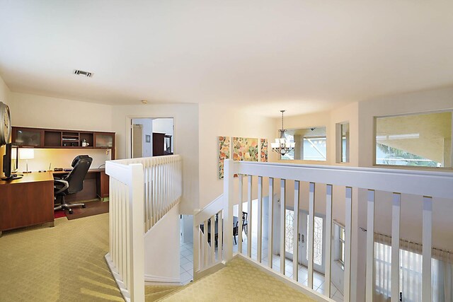 office featuring carpet flooring and ceiling fan