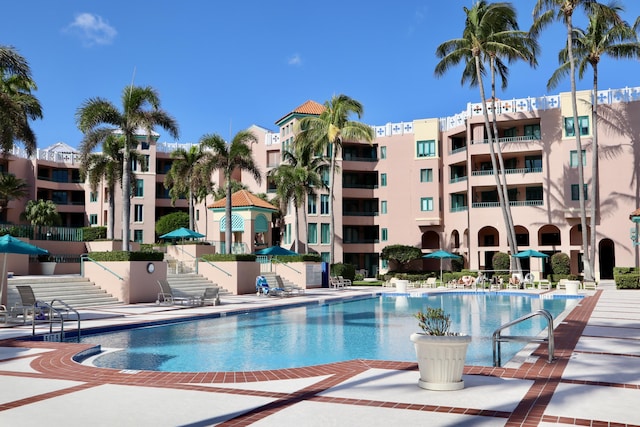 view of swimming pool with a patio