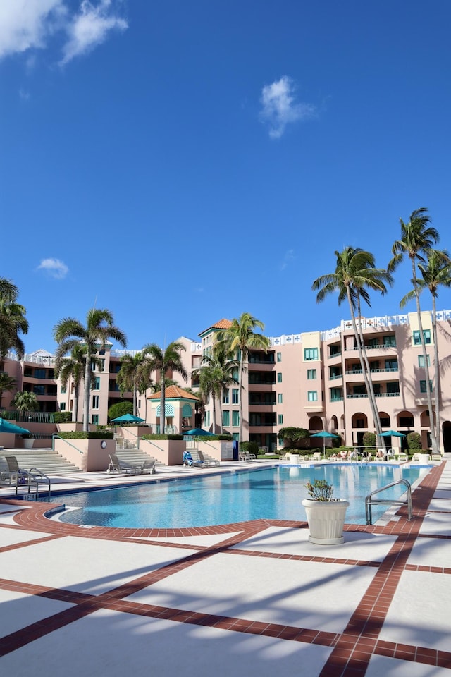 view of swimming pool with a patio area