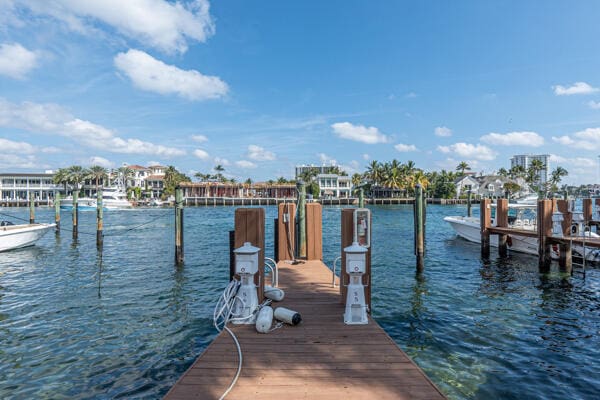 dock area featuring a water view