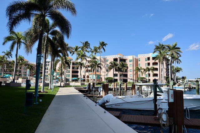 dock area with a water view