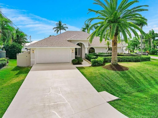 view of front facade featuring a front yard and a garage