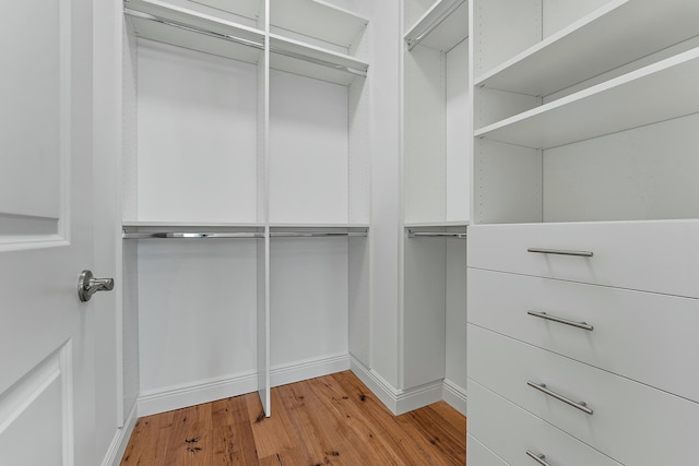 walk in closet featuring light hardwood / wood-style flooring