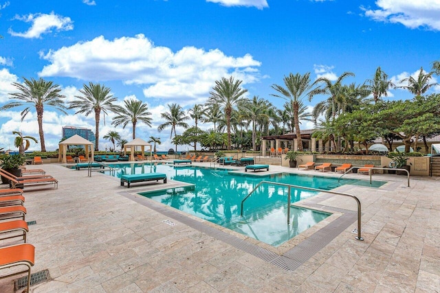 view of pool with a gazebo and a patio