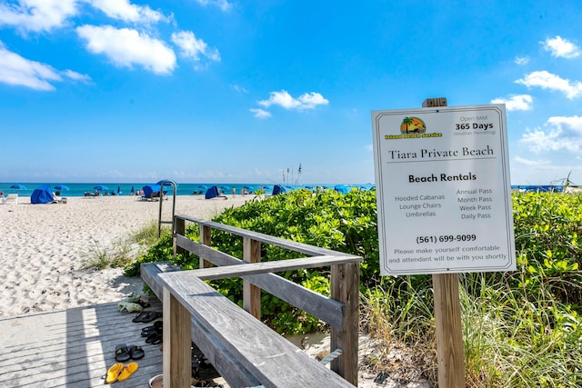 view of water feature featuring a beach view