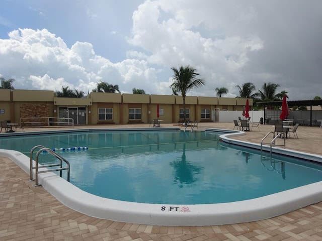 view of pool featuring a patio