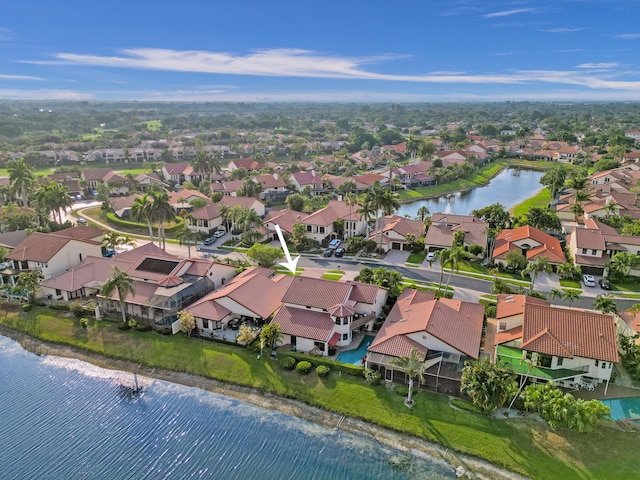 aerial view with a water view