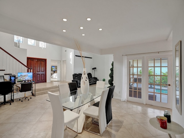 tiled dining room with french doors