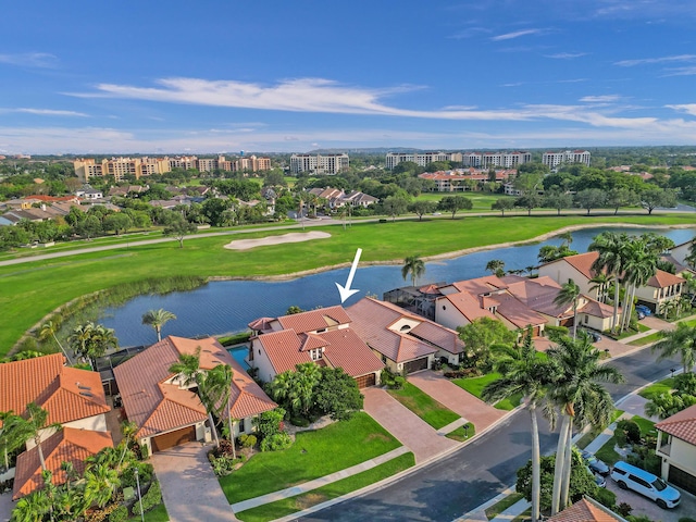 aerial view with a water view