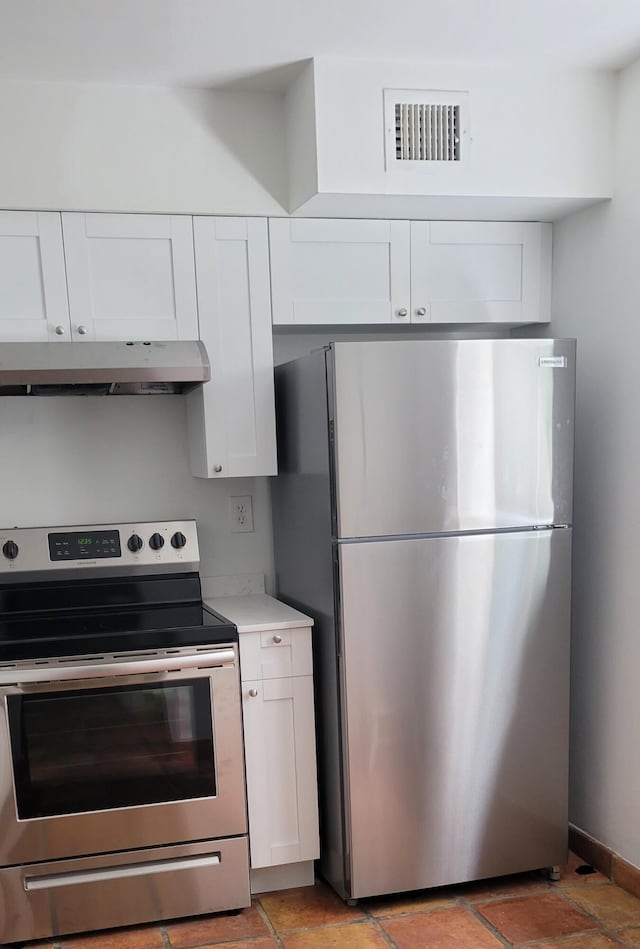 kitchen with white cabinets and appliances with stainless steel finishes