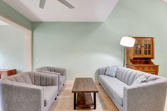 living room with ceiling fan