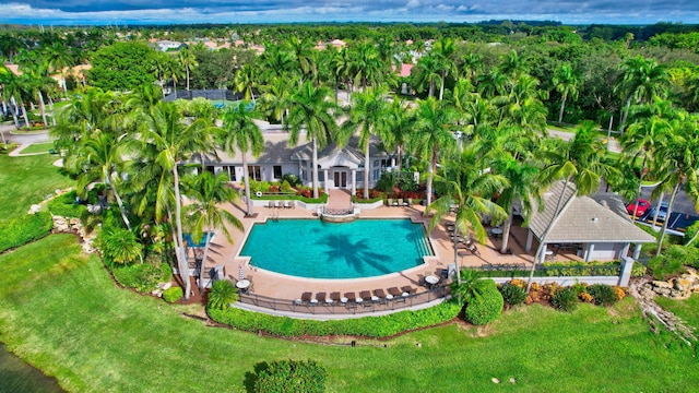 view of swimming pool featuring a patio