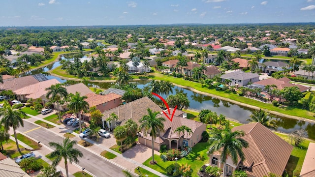 bird's eye view featuring a water view