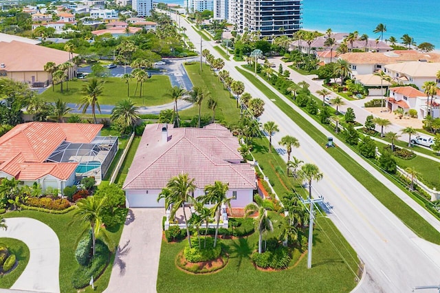 aerial view with a water view