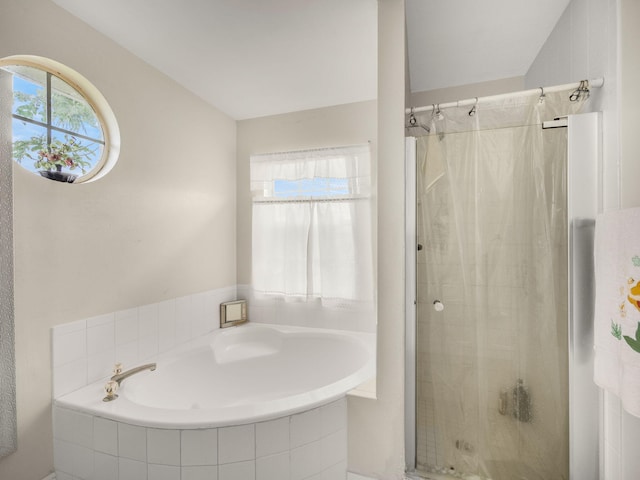 bathroom with plus walk in shower