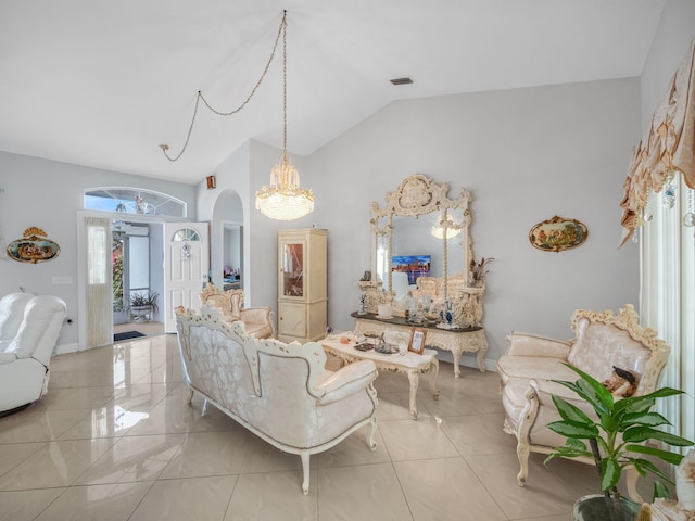 living room featuring vaulted ceiling