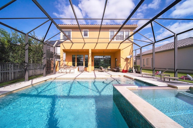 view of pool featuring a lanai and a patio area