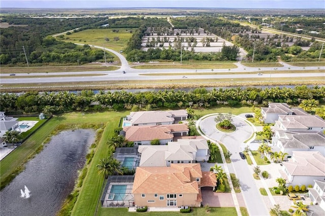 aerial view with a water view