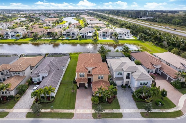 bird's eye view featuring a water view