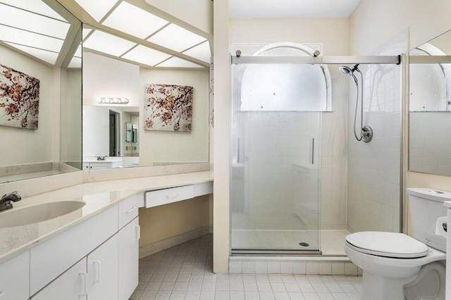 bathroom with vanity, toilet, and an enclosed shower