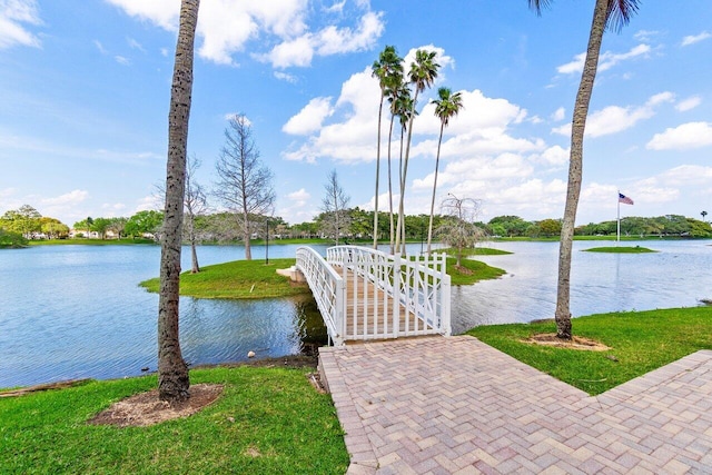 view of dock with a water view