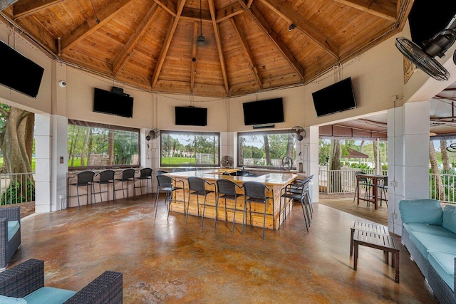 interior space featuring a gazebo and an outdoor bar