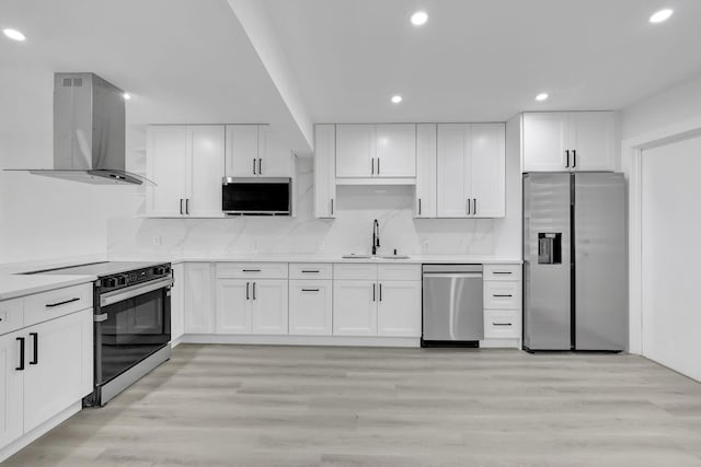 kitchen featuring white cabinetry, appliances with stainless steel finishes, and island range hood