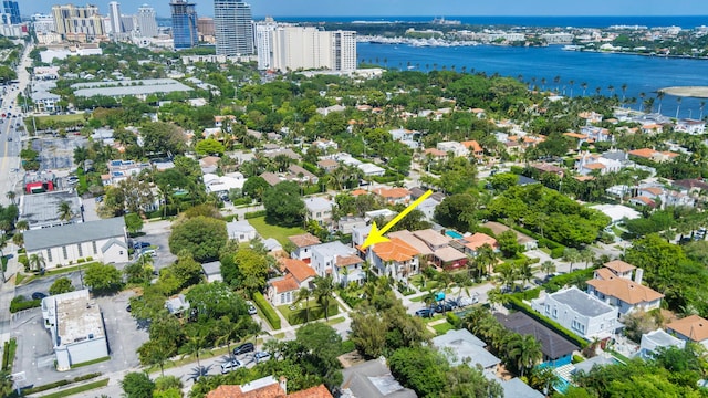 aerial view with a water view