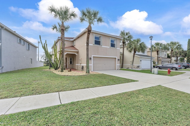 view of front facade featuring a garage and a front yard