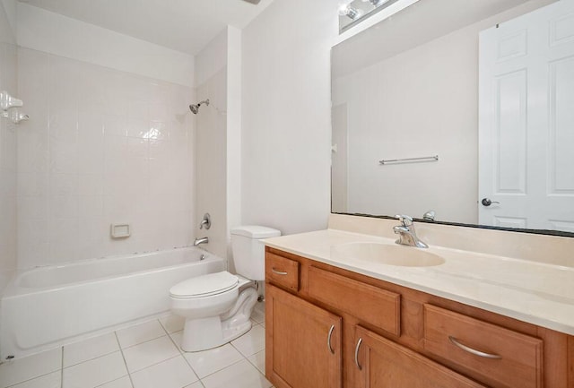 full bathroom with tile patterned flooring, vanity, toilet, and tub / shower combination