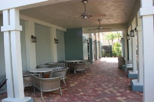 view of patio / terrace featuring ceiling fan