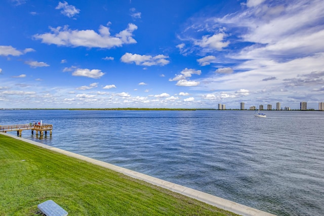 view of water feature with a boat dock