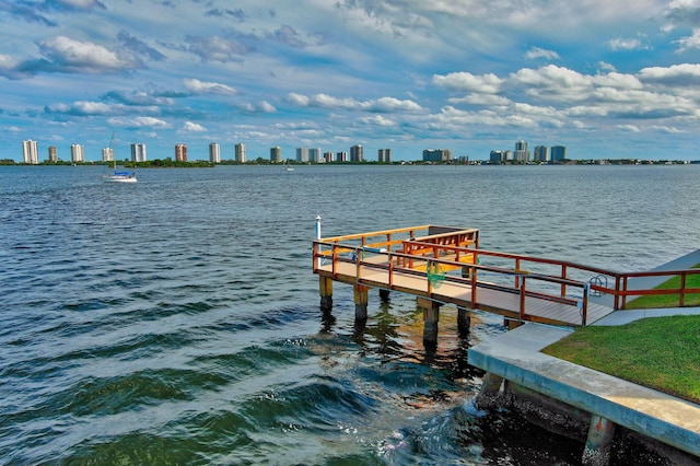 dock area with a water view