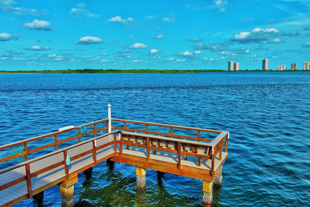 view of dock with a water view