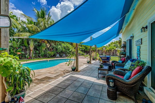 view of swimming pool with a patio area