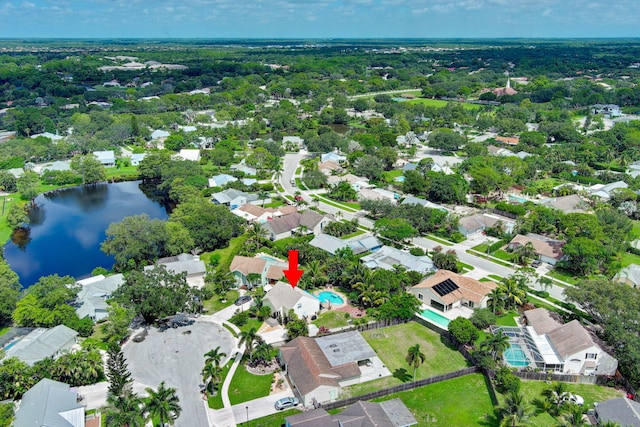 aerial view featuring a water view