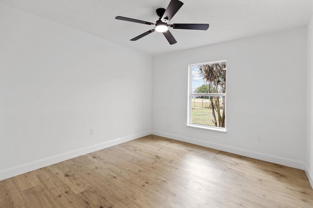 empty room with ceiling fan and light hardwood / wood-style flooring