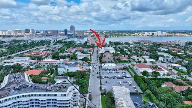 aerial view with a water view