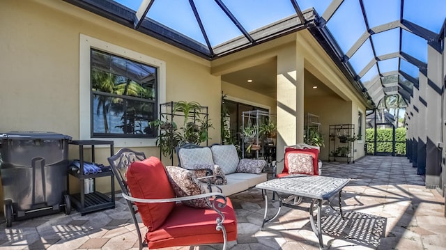 view of patio / terrace with a lanai and outdoor lounge area