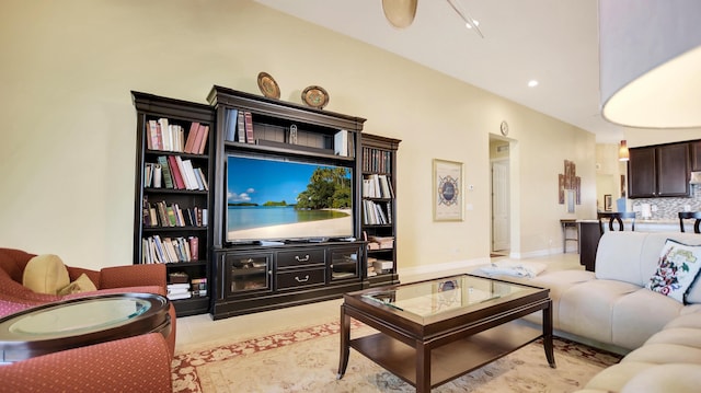 living room with ceiling fan