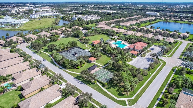 bird's eye view featuring a water view