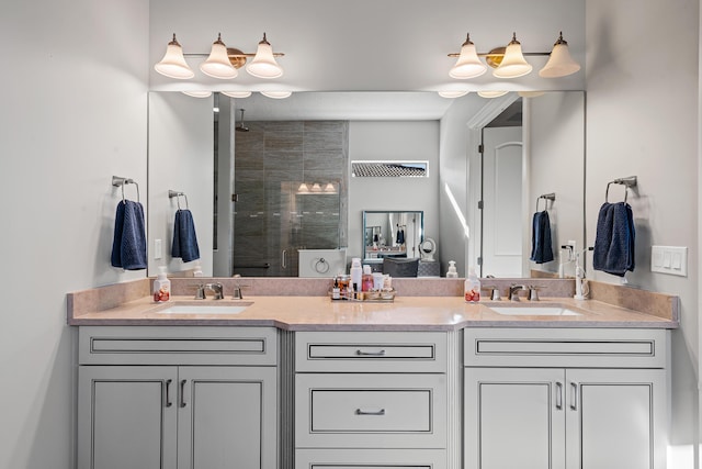 bathroom with vanity and walk in shower